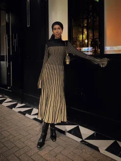 French Connection Dresses|Midi Dresses-Journee Mari Lurex Long Sleeve Dress