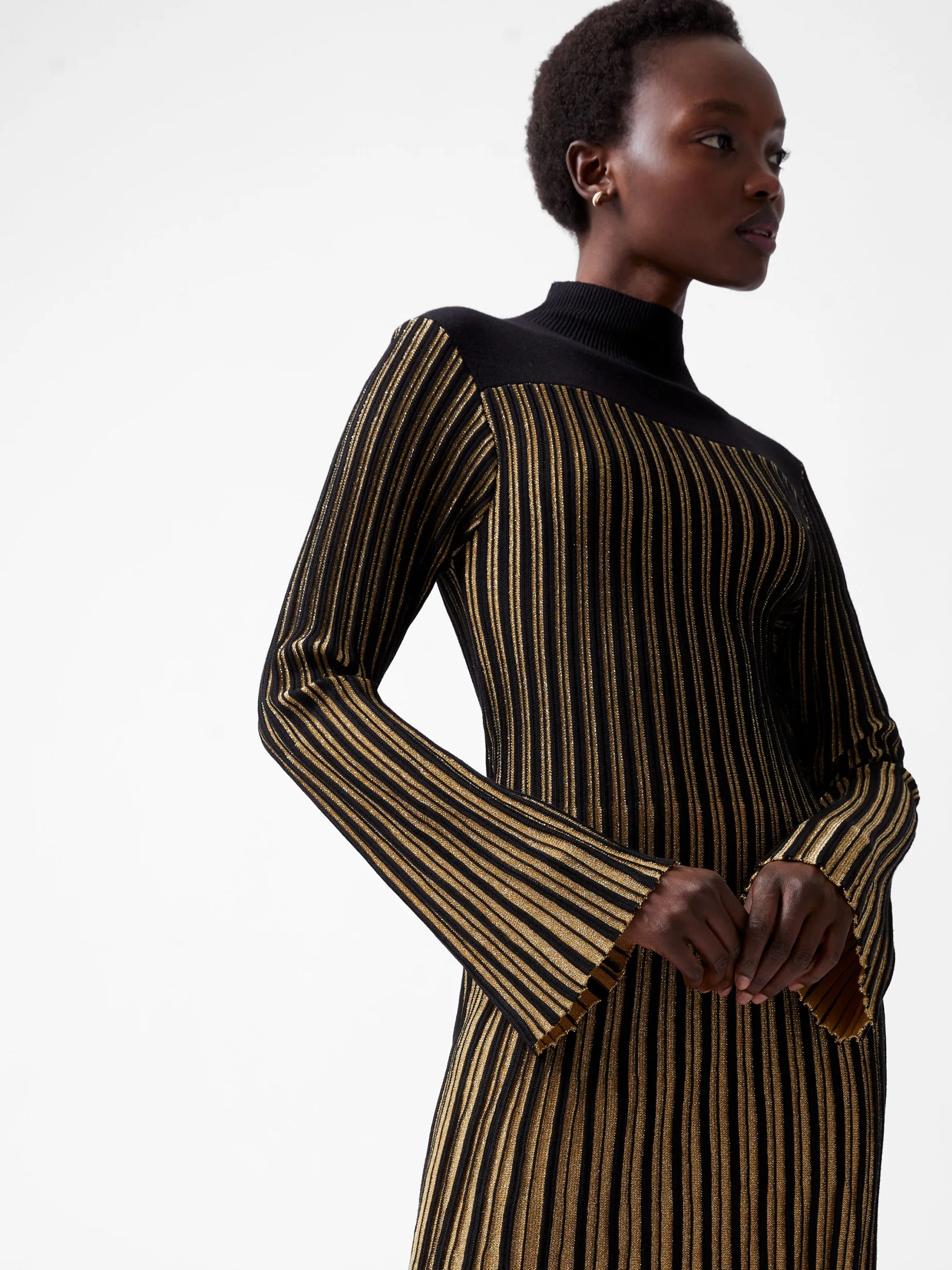 French Connection Dresses|Midi Dresses-Journee Mari Lurex Long Sleeve Dress
