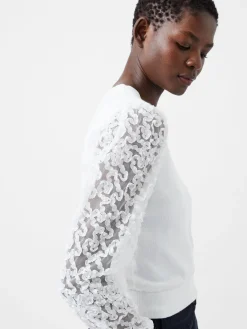 French Connection Jumpers & Cardigans-Luvy Embroidered Mesh Sleeve Jumper