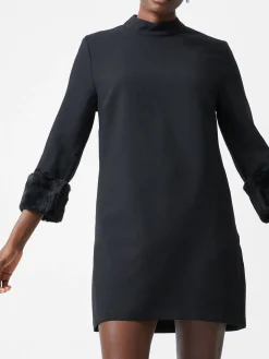 French Connection Party Dresses-Luxe Faux Fur Three Quarter Sleeve Cuffs Mini Dress