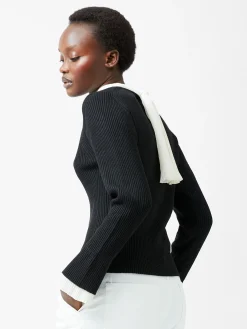 French Connection Jumpers & Cardigans-Melody Pleated Bow Long Sleeve Top