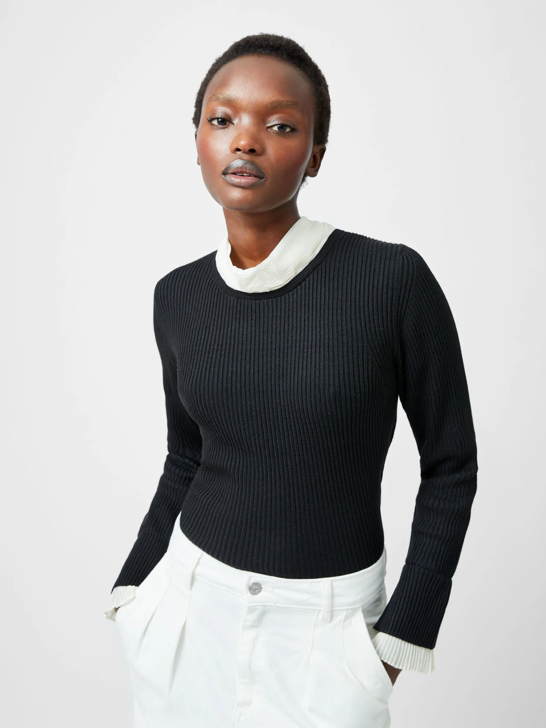 French Connection Jumpers & Cardigans-Melody Pleated Bow Long Sleeve Top