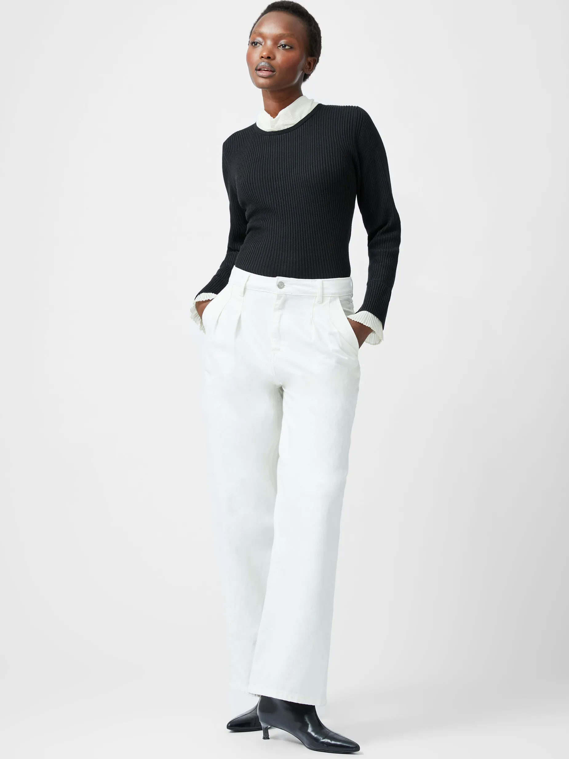 French Connection Jumpers & Cardigans-Melody Pleated Bow Long Sleeve Top