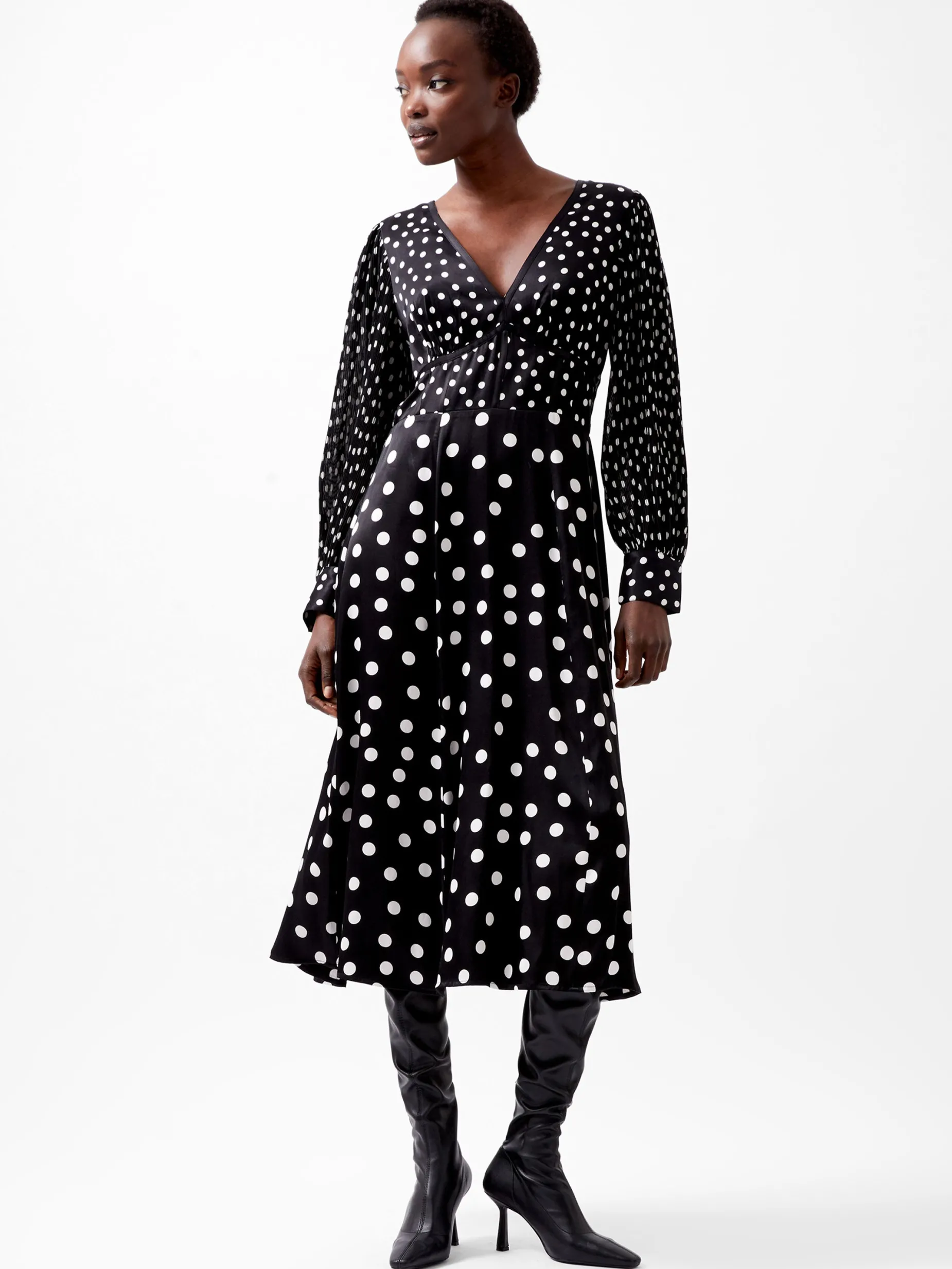 French Connection Dresses|Midi Dresses-Polka Dot Candice Satin Dress