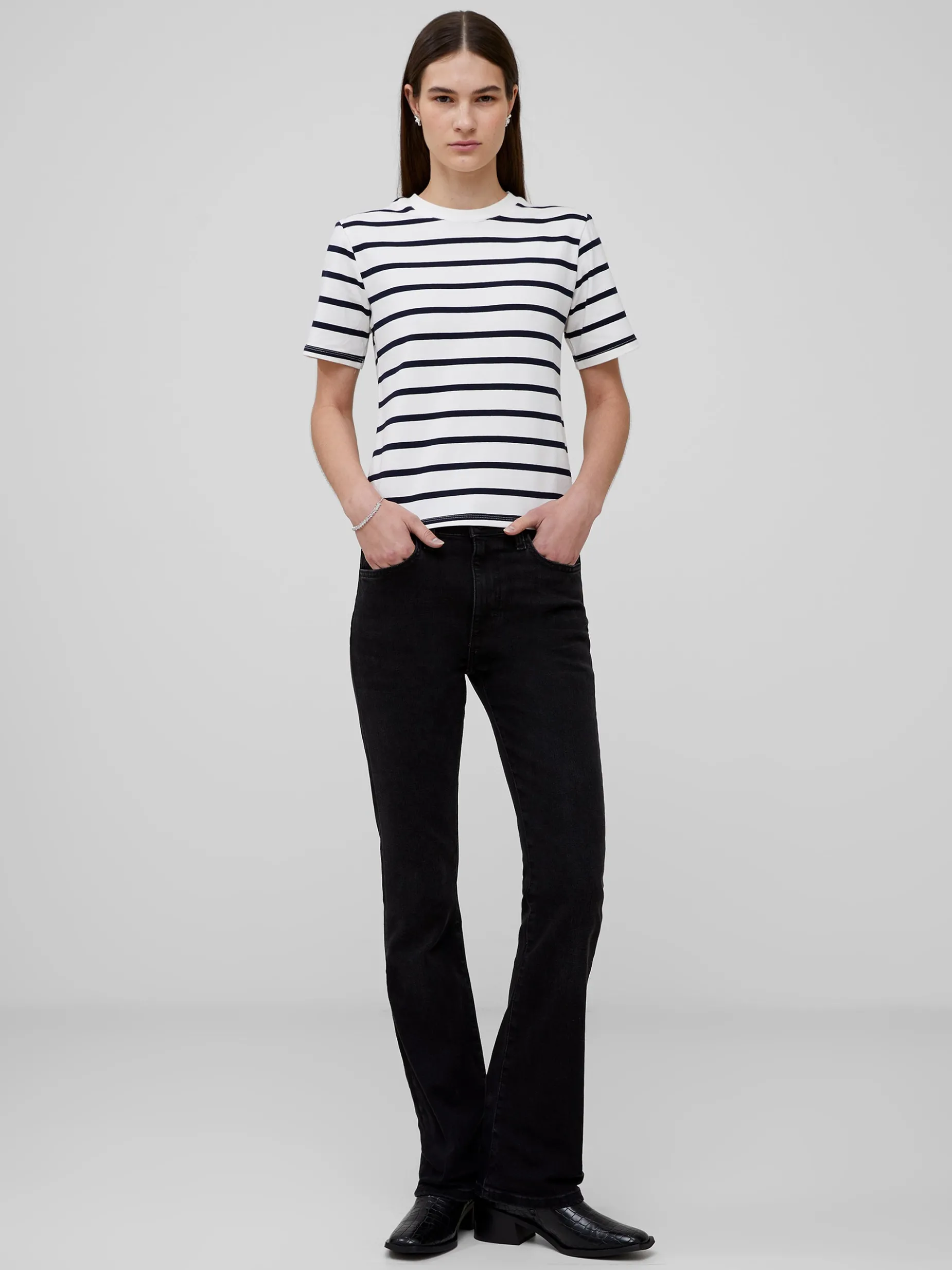 French Connection Tops-Rallie Cotton Stripe Short Sleeve T-Shirt