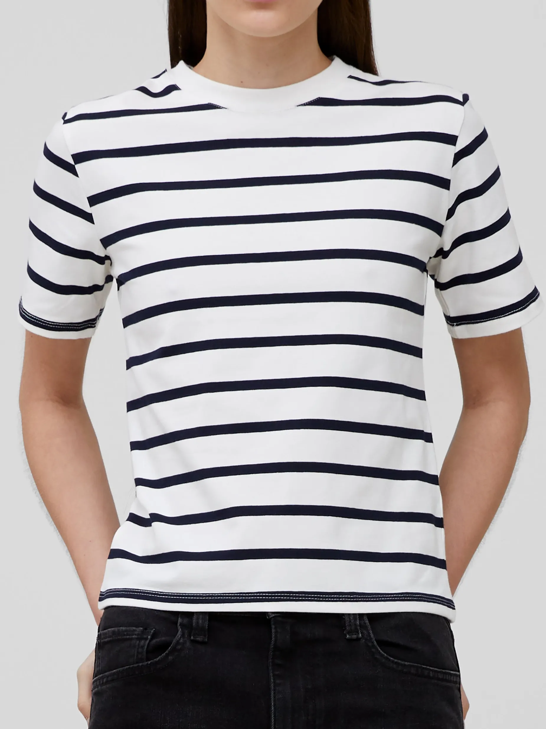 French Connection Tops-Rallie Cotton Stripe Short Sleeve T-Shirt
