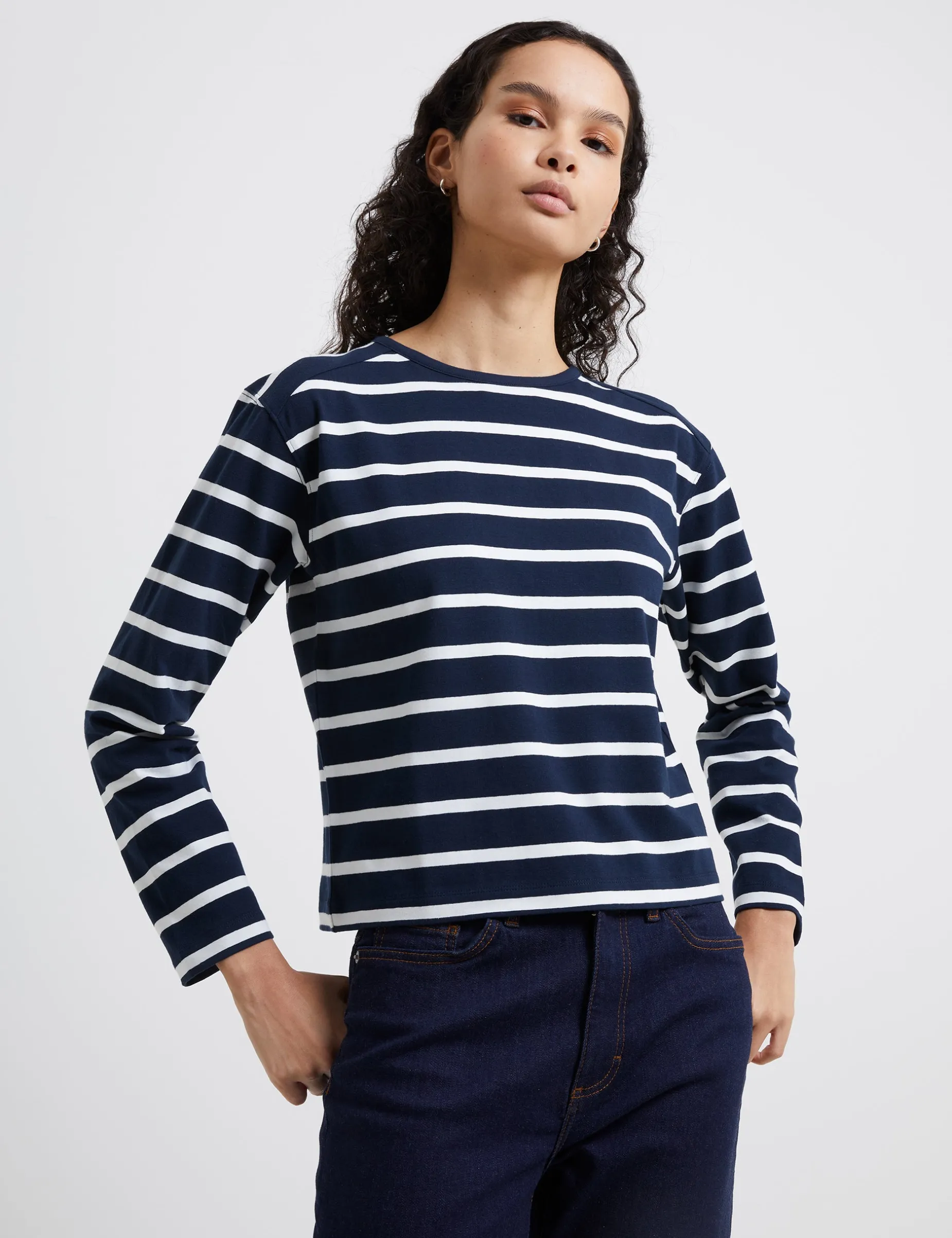 French Connection Tops-Rallie Stripe Slash Neck Top