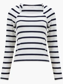 French Connection Tops-Rallie Stripe Square Neck Long Sleeve Top