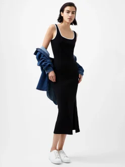 French Connection Dresses|Midi Dresses-Rassia Rib Contrast Square Neck Midi Dress