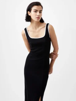 French Connection Dresses|Midi Dresses-Rassia Rib Contrast Square Neck Midi Dress