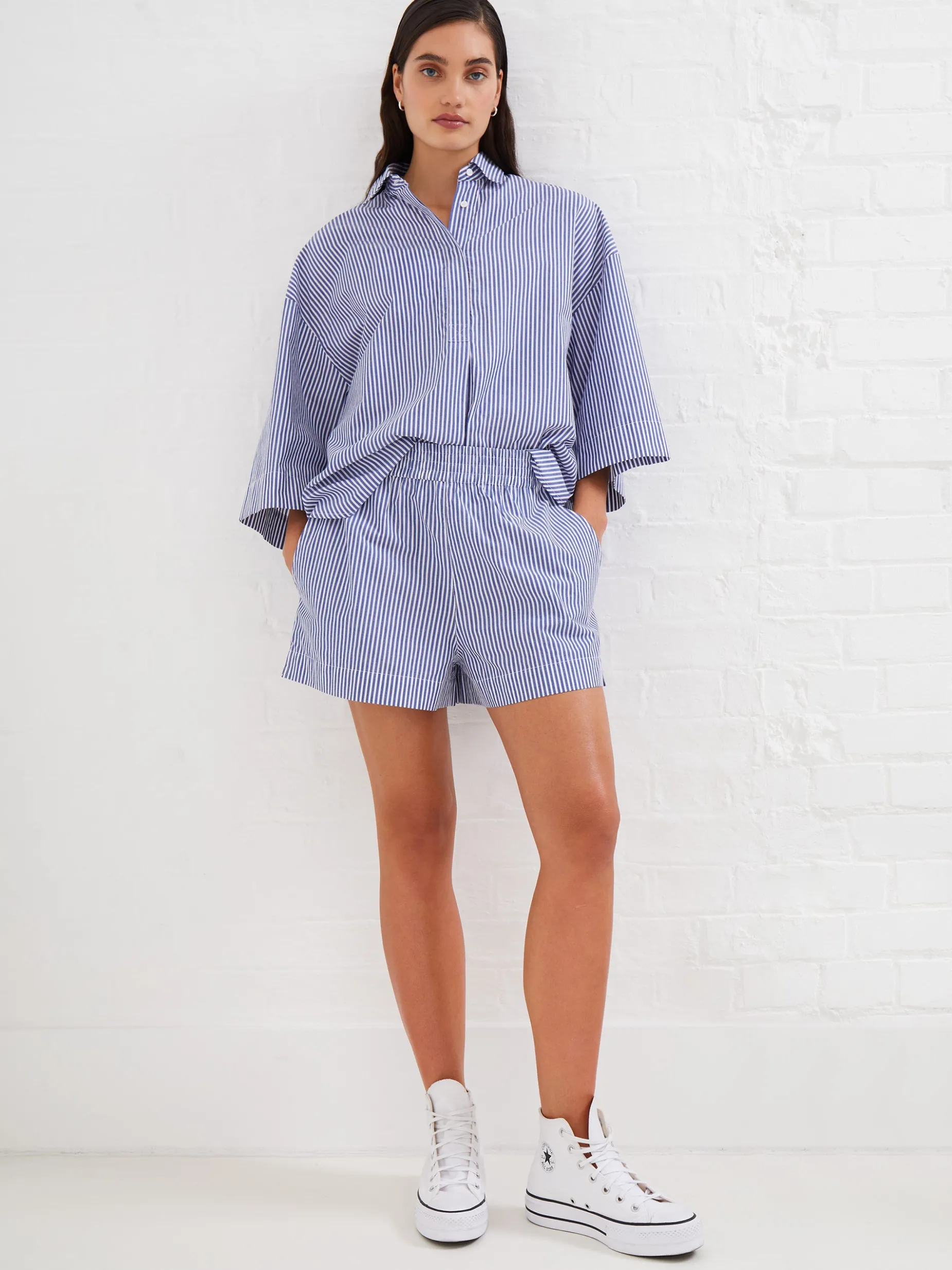 French Connection Tops|Shirts-Rhodes Poplin Stripe Popover Shirt