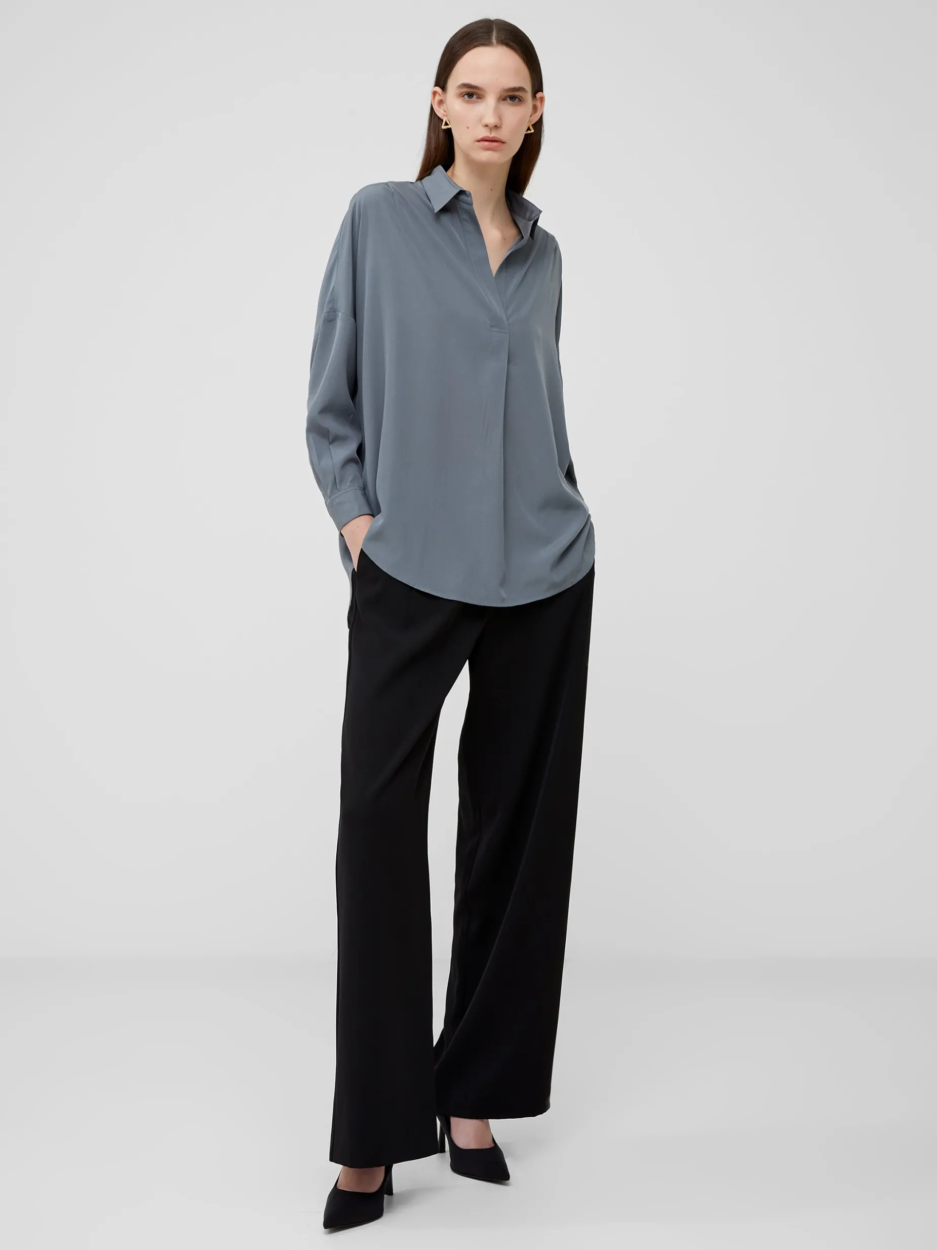 French Connection Tops|Shirts-Rhodes Recycled Crepe Popover Shirt