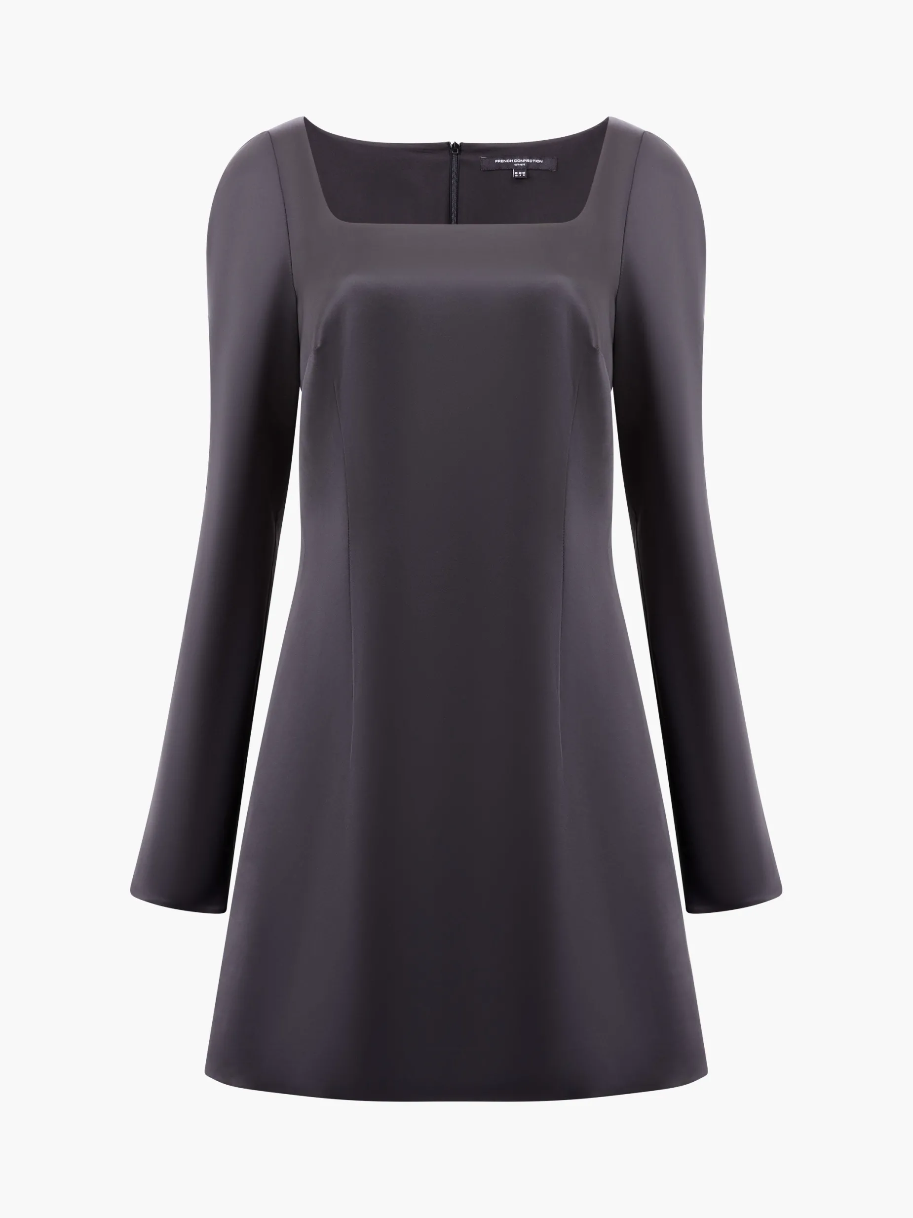 French Connection Dresses|Mini Dresses-Structured Satin Long Sleeve Scoop Neck Mini Dress