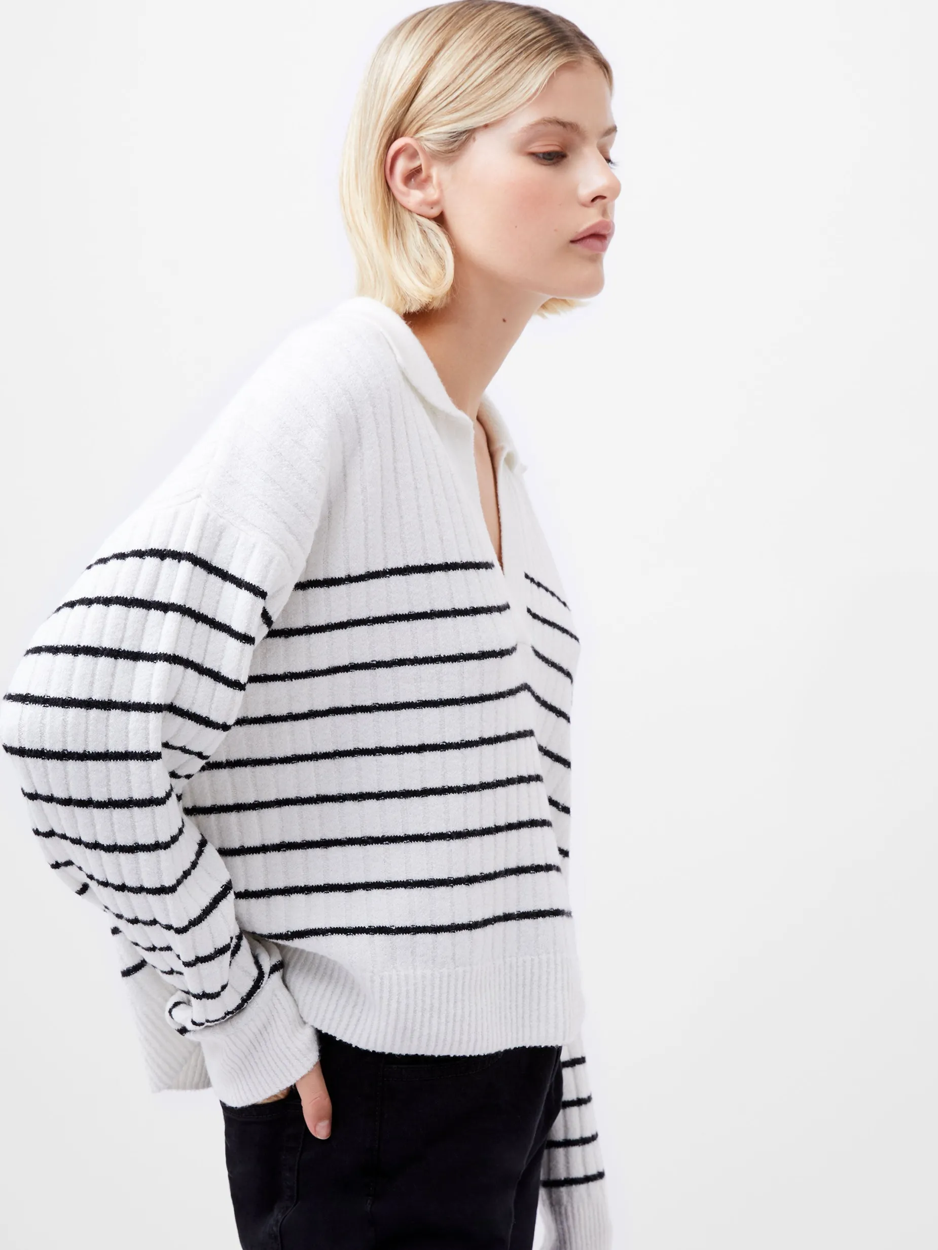 French Connection Jumpers & Cardigans-Vhari Recycled Collar Stripe Jumper