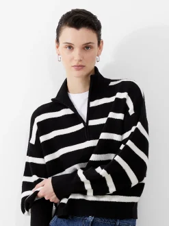 French Connection Jumpers & Cardigans-Vhari Recycled Stripe Half Zip Jumper