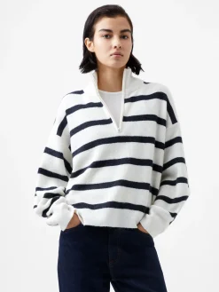 French Connection Jumpers & Cardigans-Vhari Recycled Stripe Half Zip Jumper