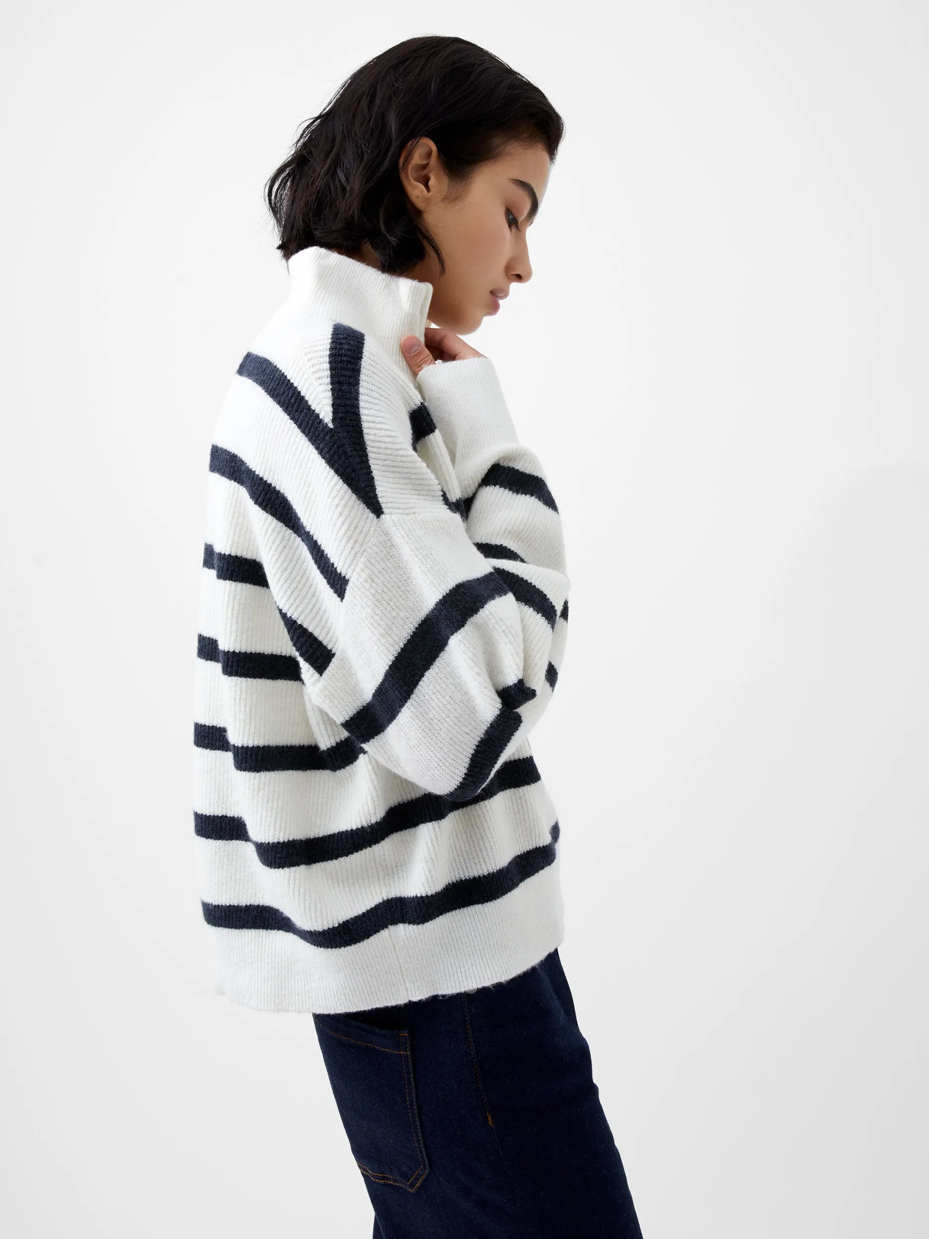 French Connection Jumpers & Cardigans-Vhari Recycled Stripe Half Zip Jumper