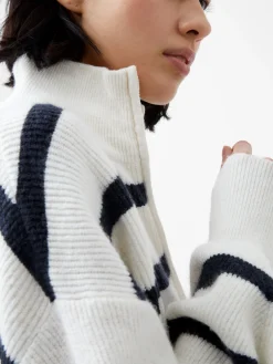French Connection Jumpers & Cardigans-Vhari Recycled Stripe Half Zip Jumper
