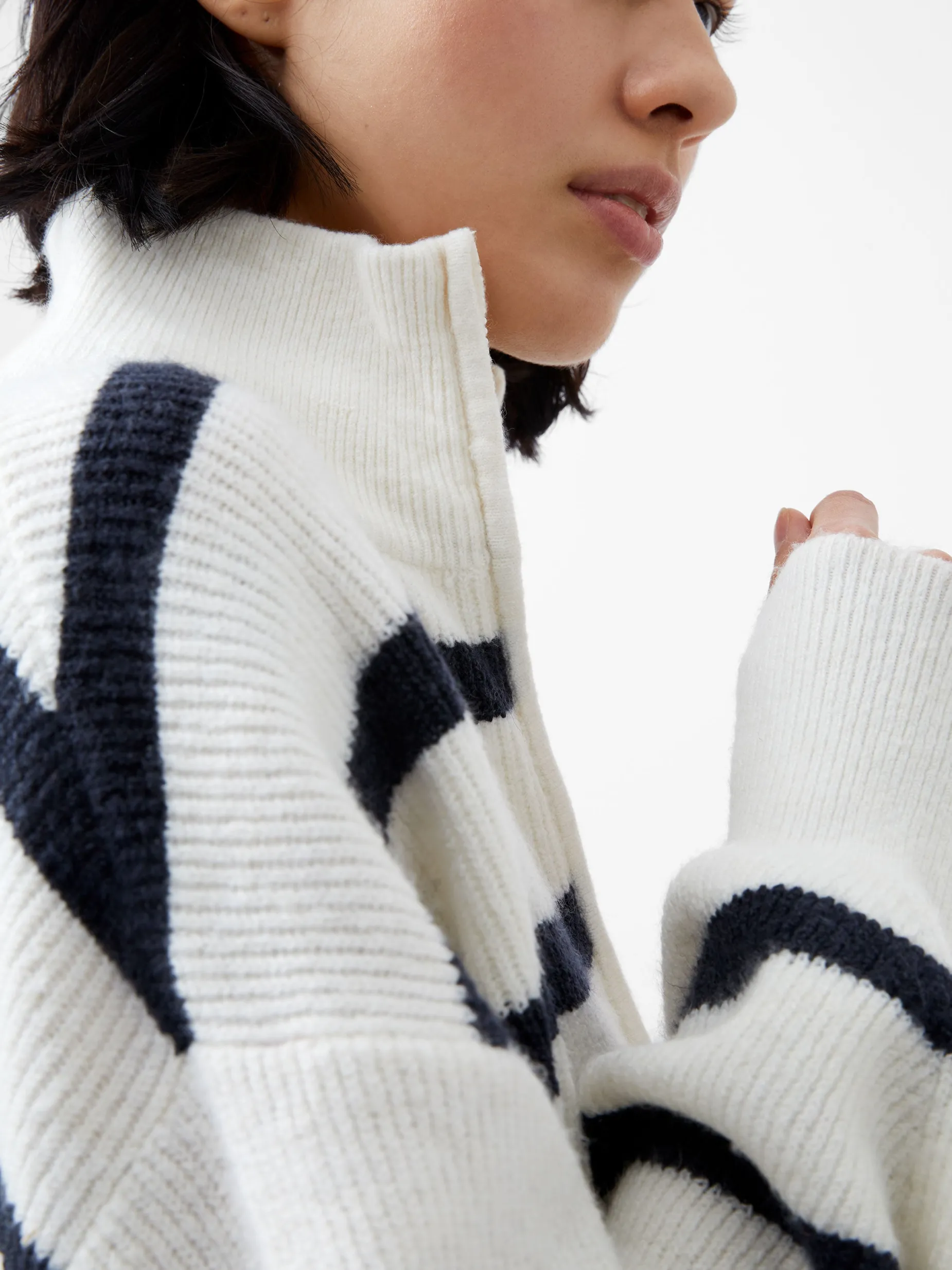 French Connection Jumpers & Cardigans-Vhari Recycled Stripe Half Zip Jumper