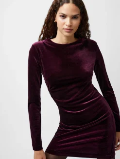 French Connection Dresses|Mini Dresses-Viola Velvet Long Sleeve Bodycon Mini Dress