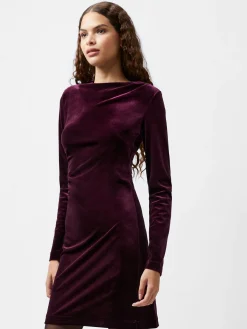 French Connection Dresses|Mini Dresses-Viola Velvet Long Sleeve Bodycon Mini Dress