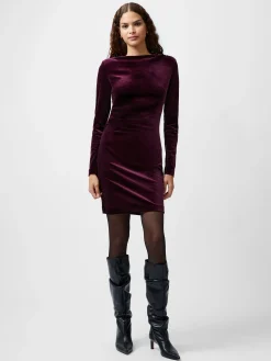 French Connection Dresses|Mini Dresses-Viola Velvet Long Sleeve Bodycon Mini Dress