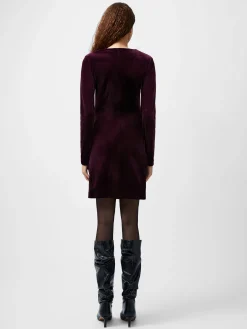 French Connection Dresses|Mini Dresses-Viola Velvet Long Sleeve Bodycon Mini Dress