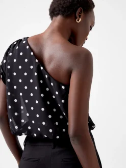 French Connection Tops|Jeans & A Nice Top-Xia Ponte Chiffon One Shoulder Bodysuit
