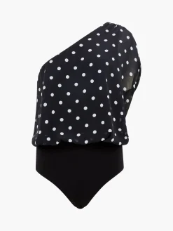 French Connection Tops|Jeans & A Nice Top-Xia Ponte Chiffon One Shoulder Bodysuit