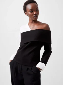 French Connection Tops|Shirts-Xia Ponte Poplin Mix Long Sleeve Top