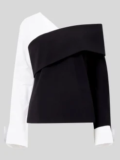 French Connection Tops|Shirts-Xia Ponte Poplin Mix Long Sleeve Top
