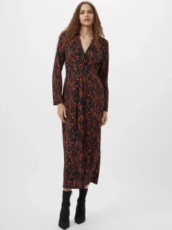 French Connection Dresses|Midi Dresses-Zaria Textured Abstract Print Long Sleeve Dress