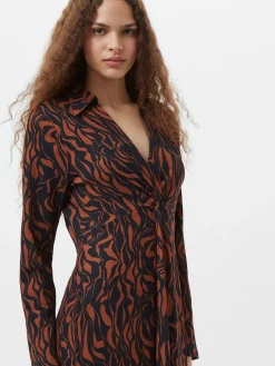 French Connection Dresses|Midi Dresses-Zaria Textured Abstract Print Long Sleeve Dress