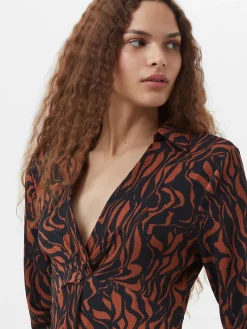 French Connection Dresses|Midi Dresses-Zaria Textured Abstract Print Long Sleeve Dress