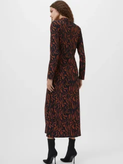 French Connection Dresses|Midi Dresses-Zaria Textured Abstract Print Long Sleeve Dress