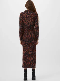 French Connection Dresses|Midi Dresses-Zaria Textured Abstract Print Long Sleeve Dress